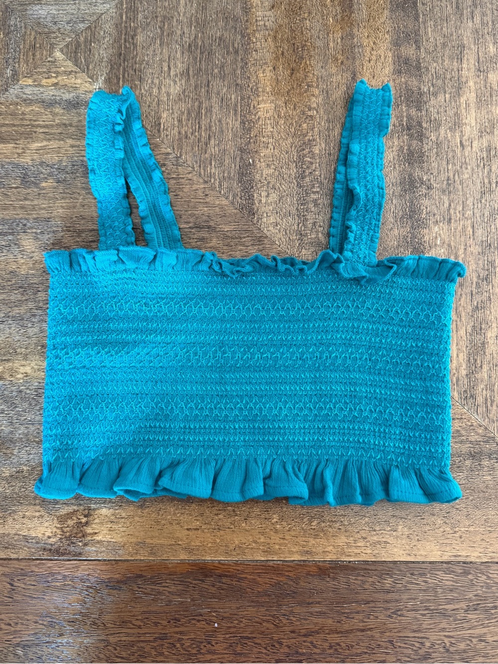 New XS Free People “Thalia” Turquoise Teal Smocked Crop Top